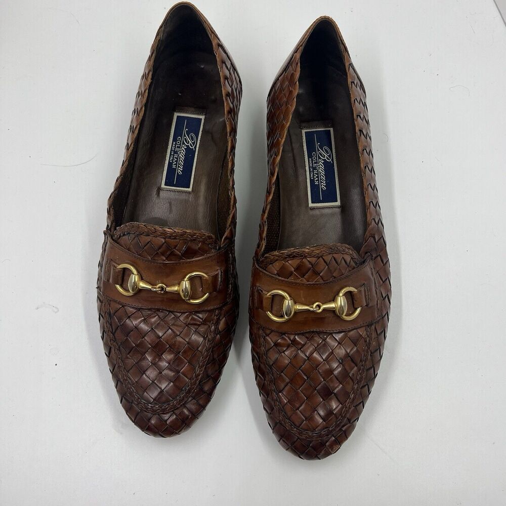 VTG Shoes Cole Haan Bragano Italy Brown Woven Leather Loafers Slip-On Men's 11 - Picture 3 of 11